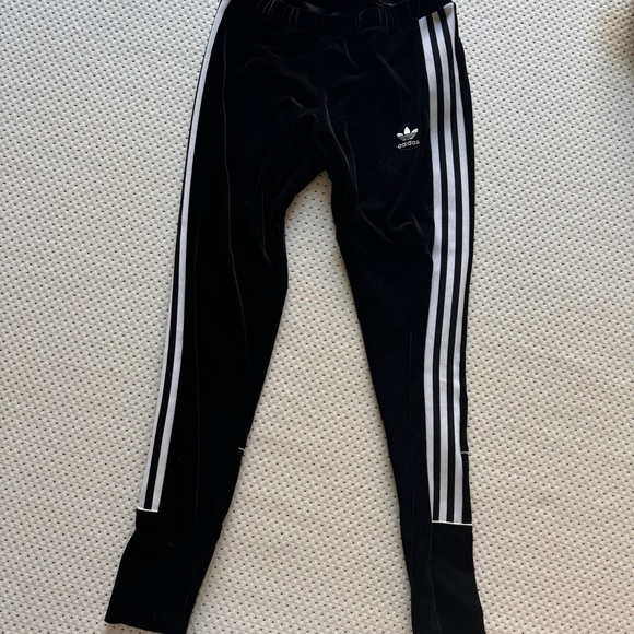 Adidas originals classic trefoil logo black velour/velvet leggings - Picture 4 of 5